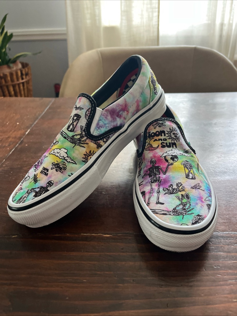 Vans Shroom Doom Slip On Shoes Mens Sz 4.5 Tie Dye Skeleton Skull PopCush Skate